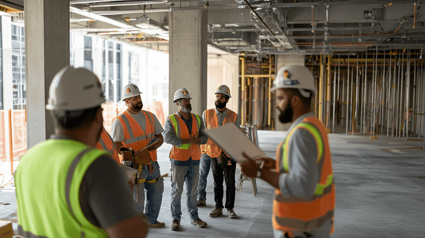 Meeting employé de construction pour perfectionnement SST